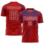 Fußballuniform Royal-Weiß Benutzerdefiniertes Sublimationstrikot Rot