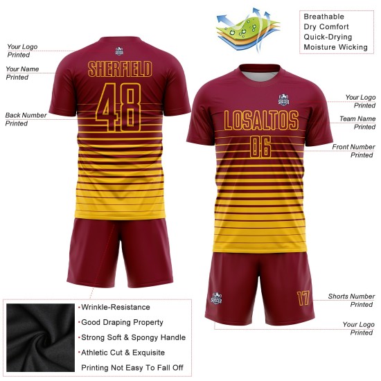 Uniform Gelb Custom Nadelstreifen Fußball Verblassen Jersey Mode Sublimation Kastanienbraun