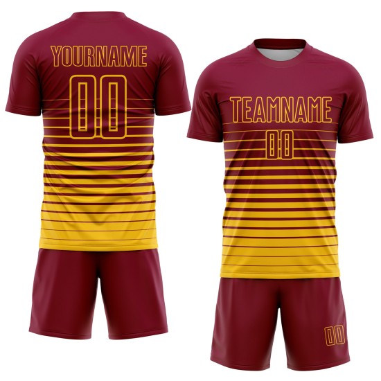 Uniform Gelb Custom Nadelstreifen Fußball Verblassen Jersey Mode Sublimation Kastanienbraun