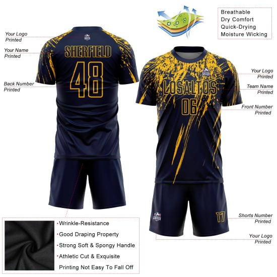 Fußballtrikot Gelb Benutzerdefinierte Sublimation Uniform Navy