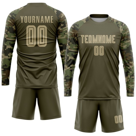 Sublimation zum Fußballdienst, benutzerdefiniertes Salute-Uniform-Trikot Vegas Gold-Camo Olive