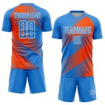 Benutzerdefinierte Pulver Orange-Weiß Uniform Blau Sublimation Jersey Fußball Linie