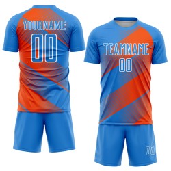 Benutzerdefinierte Pulver Orange-Weiß Uniform Blau Sublimation Jersey Fußball Linie